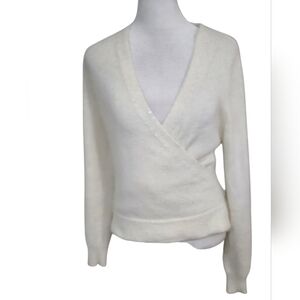 THE LIMITED Angora Blend V Neck Wrap Front Cream Sweater. Sequin Detail. Size M